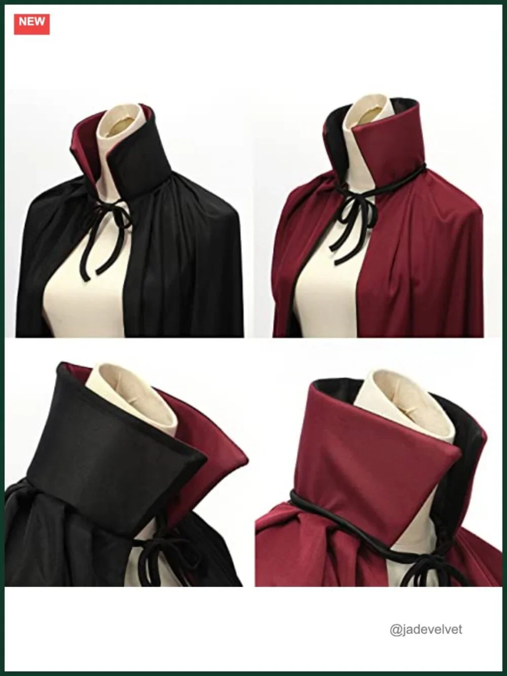 Reversible Velvet Hooded Vampire Cape Halloween Cosplay Costume